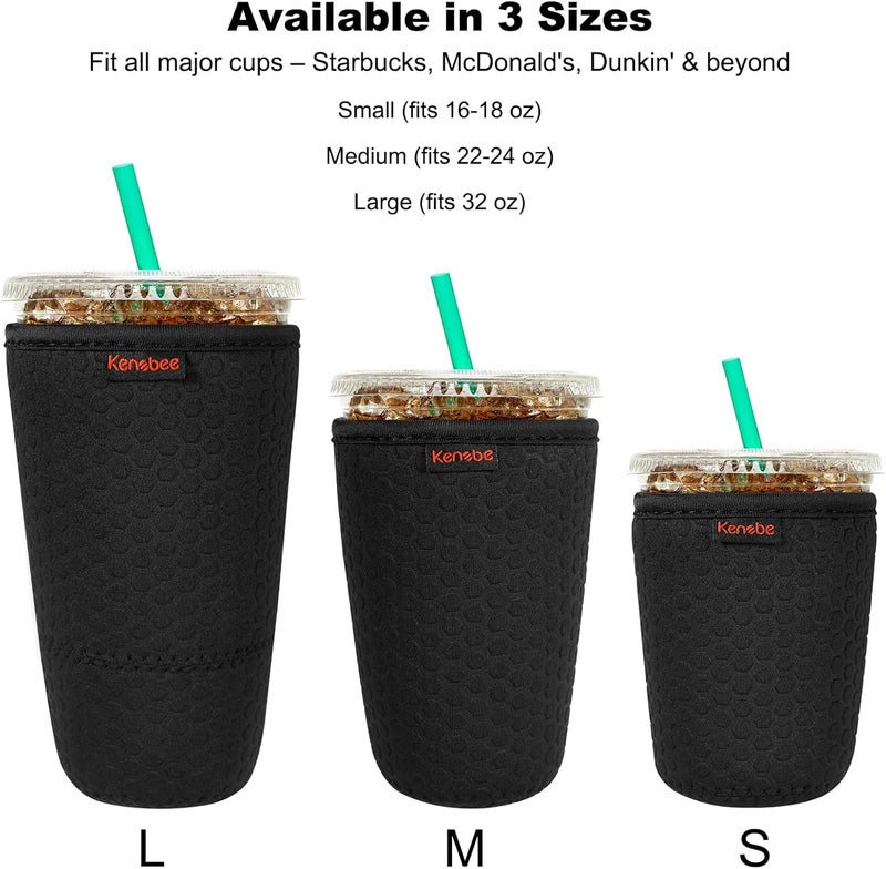 KENOBE 3 Pack Neoprene Insulator Sleeve for Iced Coffee Cups, Reusable Cooler Sleeves for Iced & Hot Drinks, Universal Fit 16-32 oz Cups Beverages, Compatible with Starbucks Dunkin Coffee and More - Image 2